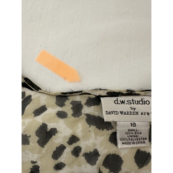 Y2K 90s David Warren New York Leopard Print Silk Blouse Top Open Front Size 16 - Picture 9 of 9
